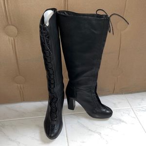 Topshop black lace up heeled boots